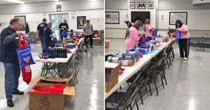 Volunteers from the Local 24 Women’s Committee and SMART Army assemble care packages for homeless veterans.